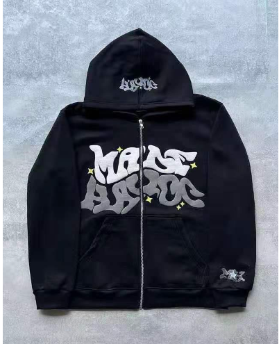 Y2K Plus Size Pink Printed Zipper Hoodie (One Item)