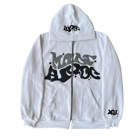 Y2K Plus Size Pink Printed Zipper Hoodie (One Item)