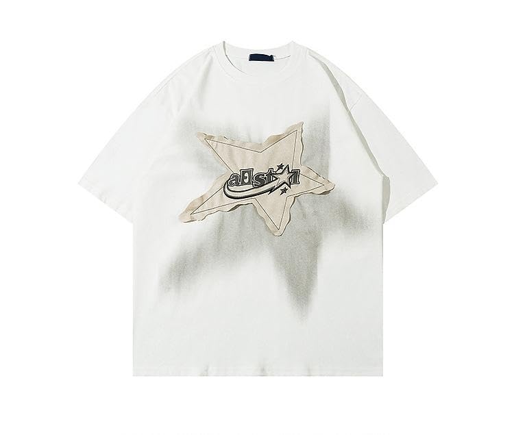 Ponitrack Y2K 90s Vintage Oversize Shirts Graphic Tees Mens Womens Y2k Tops Casual Unisex Streetwear (WhiteXLX-Large)