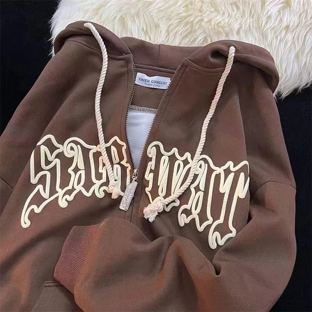 Vintage Harajuku  Zipper Hoodie - Y2K Street Wear